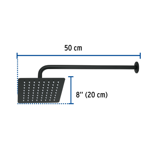REGADERA CUADRADA 8 Plg. ACERO INOXIDABLE CON BRAZO NEGRO TUBIG