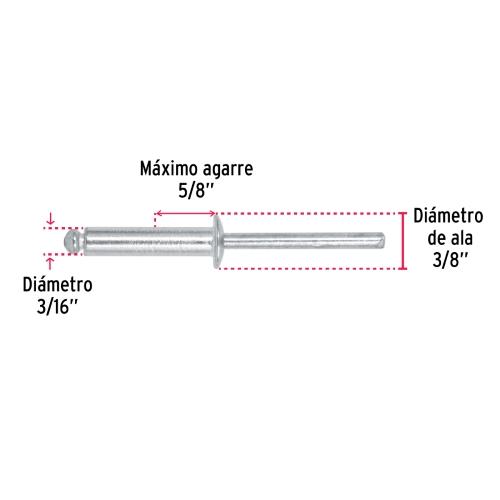 BOLSA CON 50 REMACHES 3/16 Plg. X 5/8 Plg. DE ALUMINIO ALA 3/8 Plg.