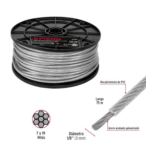 ROLLO 75 M CABLE ACERO 1/8 REC/PVC 7X19H