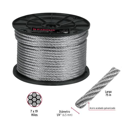 ROLLO 75M CABLE ACERO 1/4 7X19 HILOS FIERO