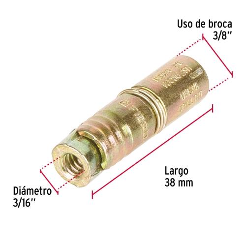 CAJA CON 100 TAQUETES EXPANSIVOS DE 3/16 Plg. SIN TORNILLO FIERO