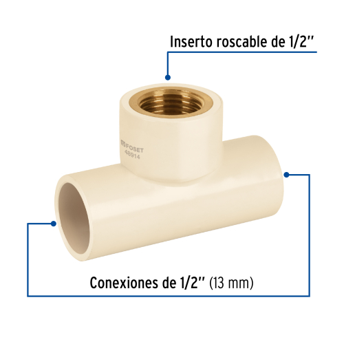 TEE DE CPVC 1/2 Plg. ROSCA CENTRAL HEMBRA INSERTO LATON FOSET