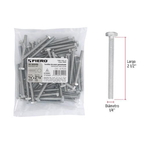 BOLSA CON 50 TORNILLOS 1/4 Plg. X 2-1/2 Plg. TIPO MAQUINA FIERO