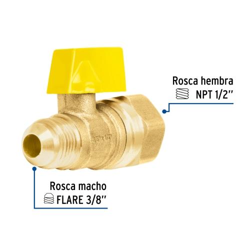 VALVULA DE CONTROL DE LATON PARA GAS 3/8 Plg. X 1/2 Plg. FOSET
