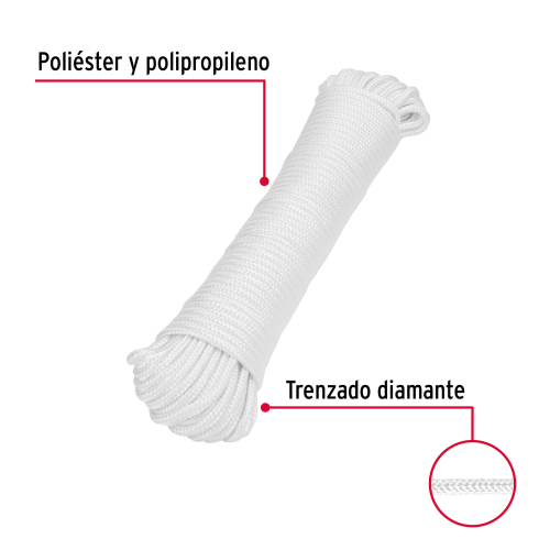 PIOLA DE POLIESTER DIAMANTE DE 5MMX30M BLANCA MADEJA FIERO
