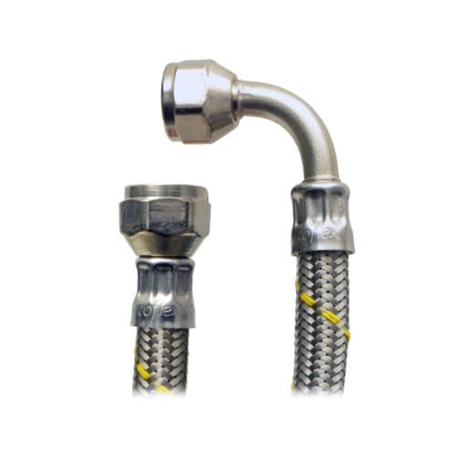 MANGUERA PARA GAS ACE, INOXIDABLE DE 3/8 Flare x 3/8 Flare Codo 90º COFLEX