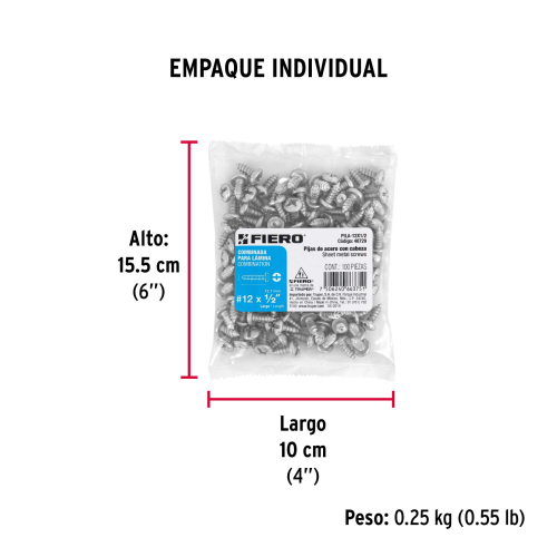 BOLSA CON 100 PIJAS PARA LAMINA Num.12 X 1/2 Plg. FIERO