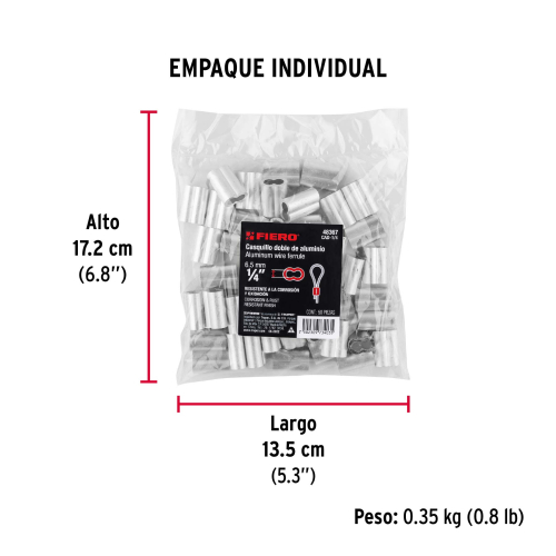 BOLSA CON 50 CASQUILLOS DOBLES DE ALUMINIO 1/4 Plg. FIERO