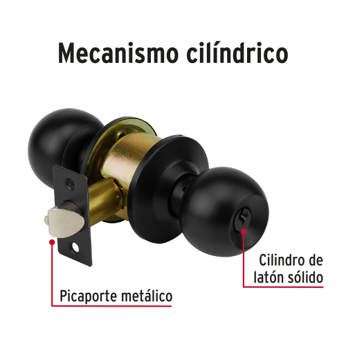 CERRADURA POMO NEGRO ESFERA ENTRADA HERMEX