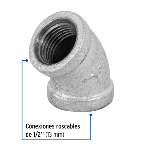 CODO 45° ACERO GALVANIZADO DE 1/2 Plg. FOSET