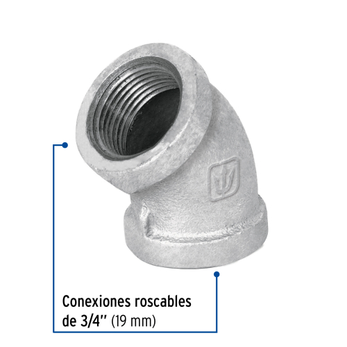 CODO 45° ACERO GALVANIZADO DE 3/4 Plg. FOSET