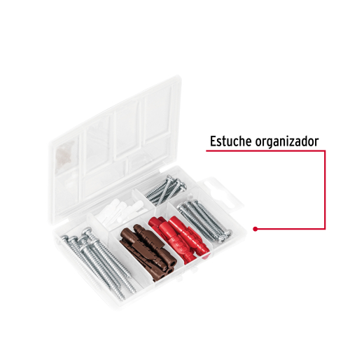 ESTUCHE 26 TAQUETES 3/16 Plg. 1/4 Plg. 5/16 Plg. C/PIJAS Num.6 Num.8 Num.10