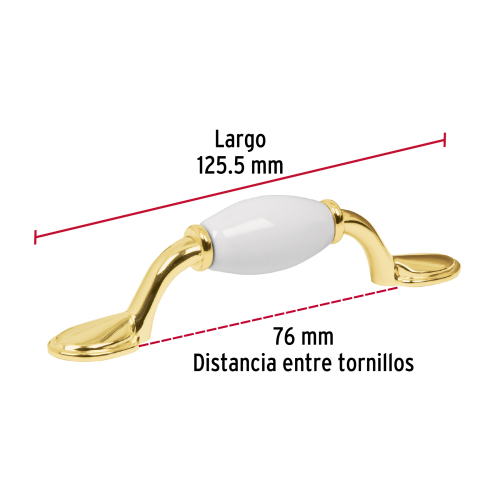 JALADERA METALICA DE 76 MM LATON BRILLANTE INSERTO CERAMICO