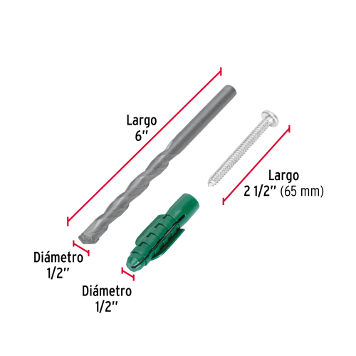 KIT DE 20 TAQUETES 1/2 Plg. CON PIJAS Num.14 Y 1 BROCA 1/2 Plg. FIERO