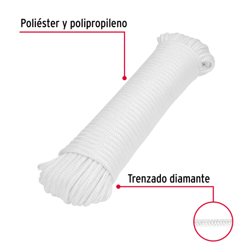 PIOLA DE POLIESTER DIAMANTE DE 6MMX30M BLANCA MADEJA FIERO