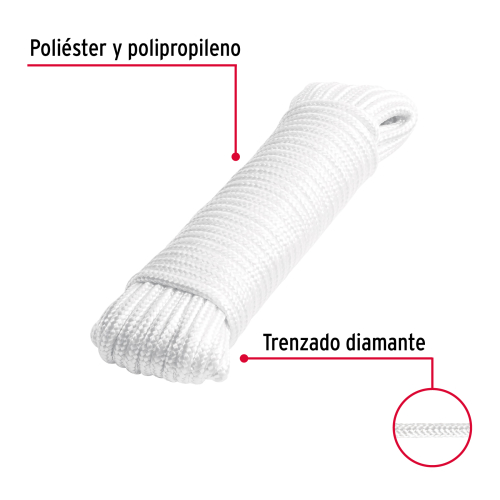 PIOLA DE POLIESTER DIAMANTE DE 5MMX15M BLANCA MADEJA FIERO
