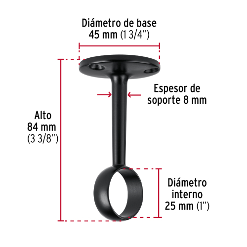 SOPORTE NEGRO PARA TUBO REDONDO DE CLOSET HERMEX