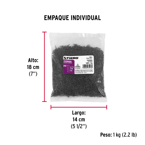 BOLSA CON 1 KG DE TACHUELAS PAVONADAS NO. 4 FIERO