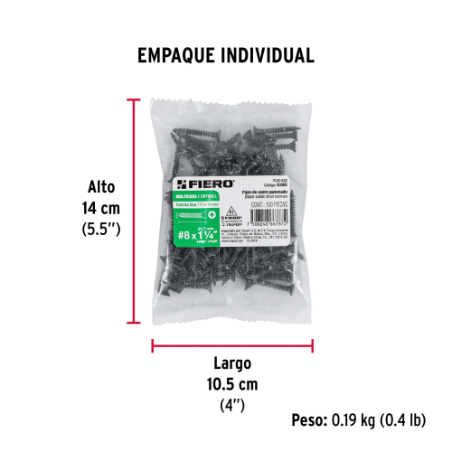 BOLSA 100 PIJAS Num.8X1-1/4 Plg. CABEZA PLANA PHILLIPS MULTIUSOS CUERDA FINA