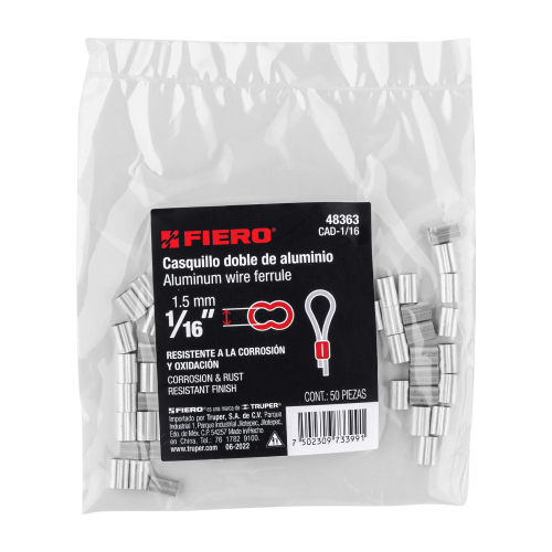 BOLSA CON 50 CASQUILLOS DOBLES DE ALUMINIO 1/16 Plg. FIERO