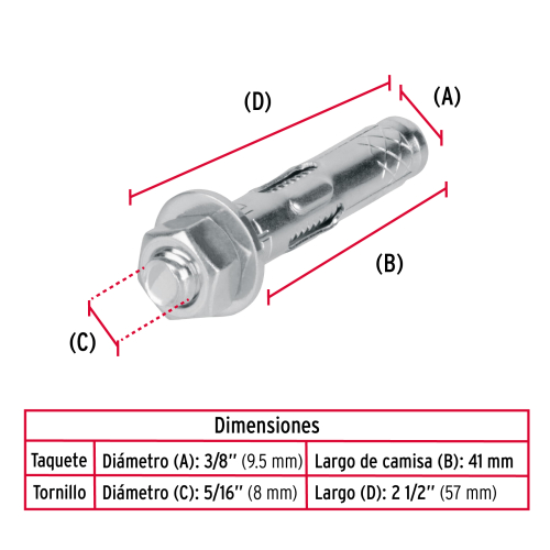 CAJA CON 100 TAQUETES EXPANSIVOS DE 5/16 Plg. CON TORNILLO FIERO