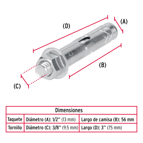 CAJA CON 50 TAQUETES EXPANSIVOS DE 3/8 Plg. CON TORNILLO FIERO