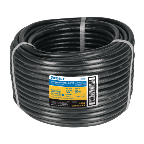 MANGUERA PARA GAS PVC NEGRA 3/8 Plg. SIN CONEXION 50 M FOSET