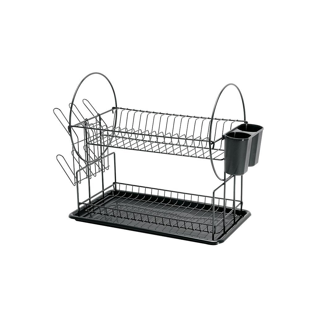 ESCURRIDOR NEGRO DE ACERO CON 2 NIVELES PARA TRASTES
