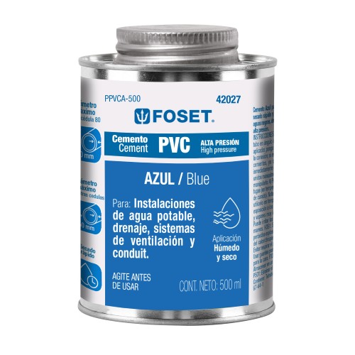 CEMENTO PARA PVC AZUL ALTA PRESION LATA 500ML FOSET