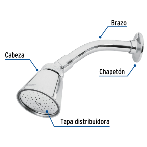 REGADERA REDONDA 2-3/4 Plg. CHORRO FIJO LATON C/BRAZO Y CHAPETON CROMO AERO