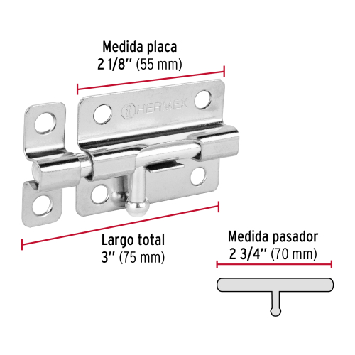 PASADOR DE BARRIL DE ACERO CROMO 3 Plg. HERMEX