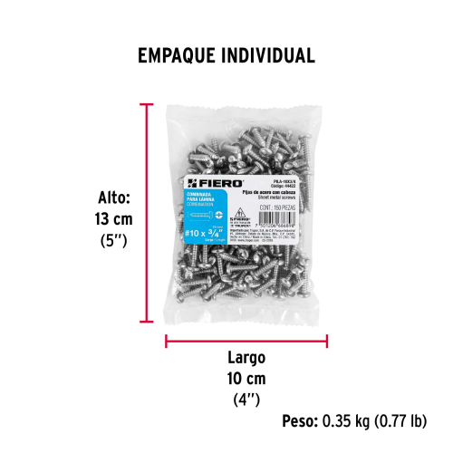 BOLSA CON 150 PIJAS PARA LAMINA Num.10 X 3/4 Plg. FIERO