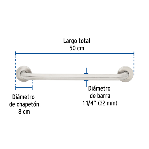 BARRA RECTA DE SEGURIDAD ACERO INOXIDABLE 11/4X50CM FOSET