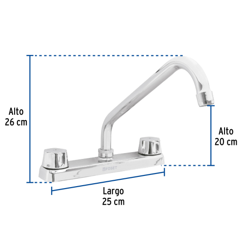 MEZCLADORA 8 Plg. FREGADERO CROMO CUELLO LARGO COMPRESION BASIC