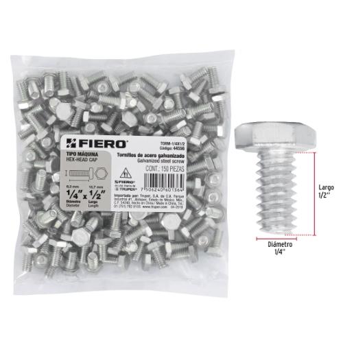 BOLSA CON 150 TORNILLOS 1/4 Plg. X 1/2 Plg. TIPO MAQUINA FIERO