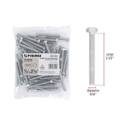 BOLSA CON 60 TORNILLOS 5/16 Plg. X 2-1/2 Plg. TIPO MAQUINA FIERO