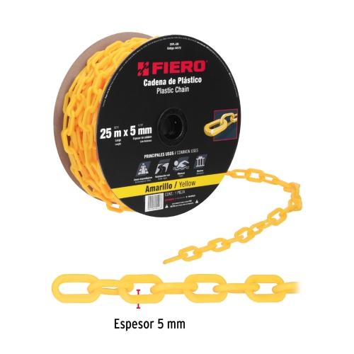 CADENA DE PLASTICO 5MM 3/16 AMARILLA FIERO (25MT)