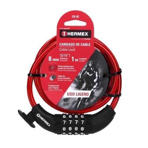 CANDADO DE CABLE CON COMBINACION 8 MM X 1.0 M HERMEX