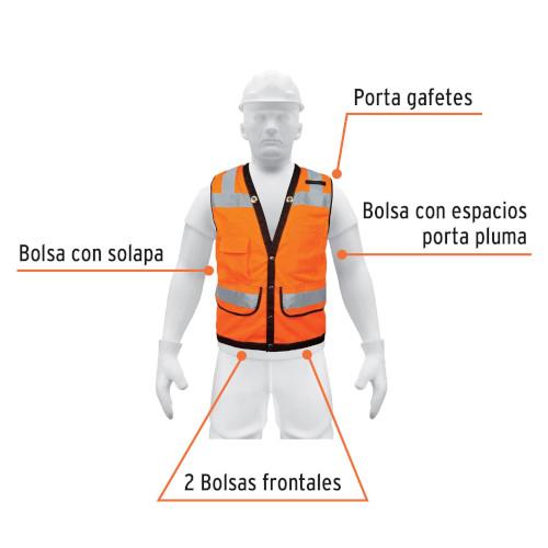CHALECO REFOZADO NARANJ C/BROCHE Y 7 BOL