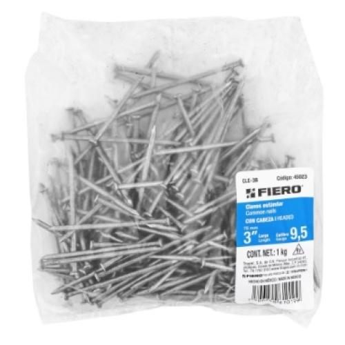 BOLSA CON 1 KG DE CLAVO ESTANDAR 3 Plg. CON CABEZA FIERO