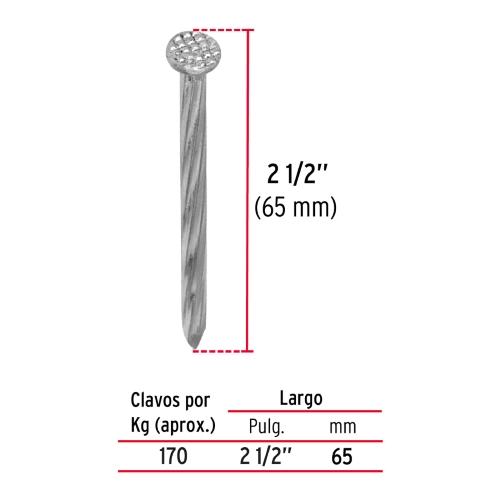 CLAVOS PARA CONCRETO 2-1/2 Plg. GALVANIZADO CAJA DE 25 KG