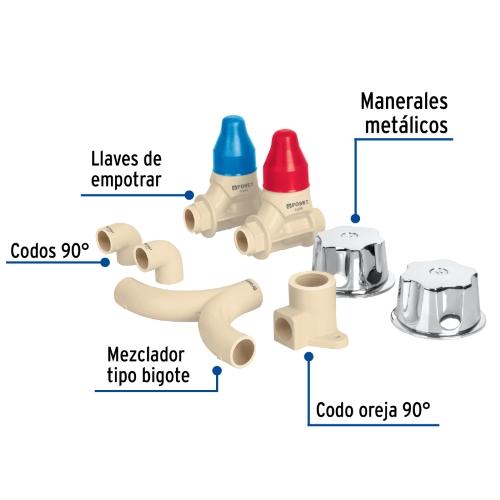 KIT DE INSTALACION PARA REGADERA CPVC 1/2 Plg. CON MANERALES FOSET