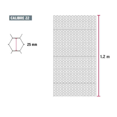 ROLLO MALLA HEXAGONAL CAL.22 1.2X 45M ABERTURA 25MM 16KG