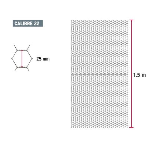 ROLLO MALLA HEXAGONAL CAL.22 1.5X 45M ABERTURA 25MM 20KG
