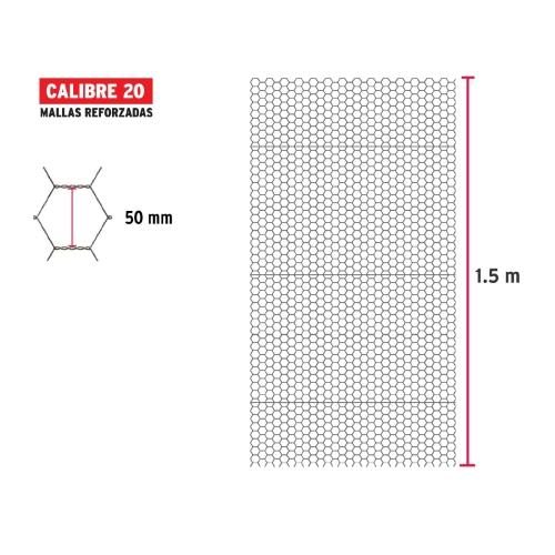 ROLLO MALLA HEXAGONAL CAL.20 1.5X 45M ABERTURA 50MM 15KG