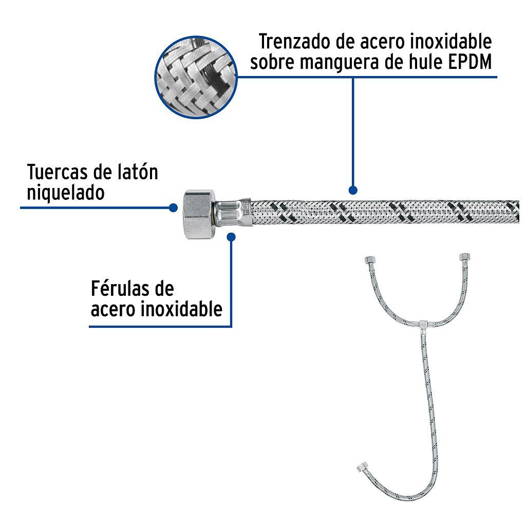 MANGUERA T LAVABO/FREGADERO ACERO INOXIDABLE 1/2 Plg. X1/2 Plg. X1/2 Plg. 55CM