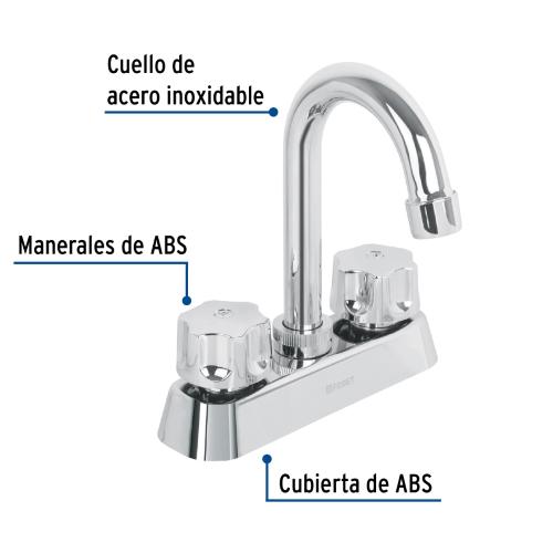 MEZCLADORA 4 Plg. LAVABO ABS CUELLO BAR HEXAGONAL BASIC