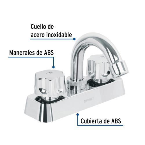 MEZCLADORA 4 Plg. LAVABO ABS CUELLO CURVO HEXAGONAL BASIC