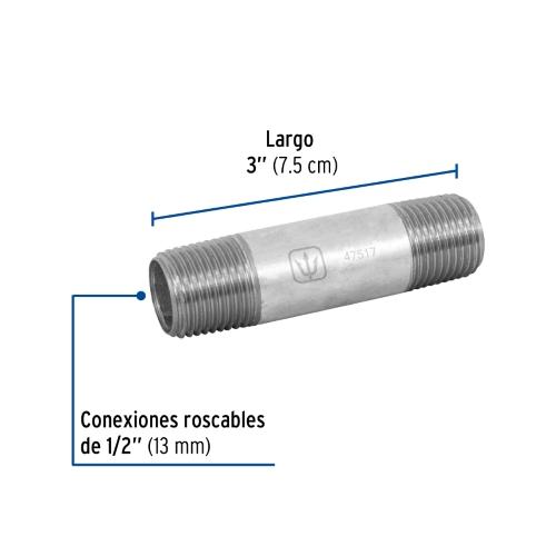 NIPLE DE ACERO GALVANIZADO 1/2 Plg. X 3 Plg. FOSET