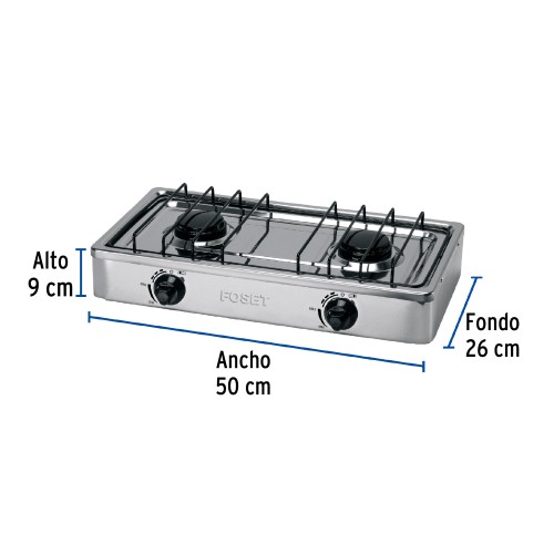 PARRILLA DE GAS DE SOBREPONER 2 QUEMADORES INOXIDABLE FOSET